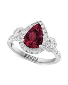 EFFY® Rhodolite (1-5/8 ct. t.w.) & Diamond (1/2 ct. t.w.) Pear Halo Ring in 14k White Gold