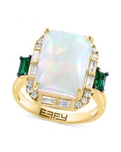 EFFY® Ethiopian Opal (4-3/8 ct. t.w.), Emerald (1/2 ct. t.w.) & Diamond (1/3 ct. t.w.) Halo Ring in 14k Gold