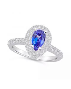 Tanzanite (7/8 ct. t.w.) & Diamond (5/8 ct. t.w.) Pear Halo Statement Ring in 14k Gold