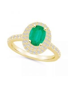 Emerald (1-1/5 ct. t.w.) & Diamond (5/8 ct. t.w.) Oval Double Halo Ring in 14k Gold