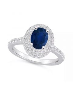 Sapphire (1-1/2 ct. t.w.) & Diamond (5/8 ct. t.w.) Oval Double Halo Ring in 14k Gold