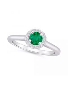 Emerald (1/2 ct. t.w.) & Diamond (1/10 ct. t.w.) Halo Ring in 14k Gold (Also in Ruby, Sapphire, & Pink Sapphire)