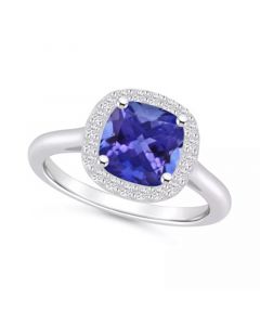 Tanzanite (2-1/3 ct. t.w.) & Diamond (1/4 ct. t.w.) Cushion Halo Ring in 14k Gold