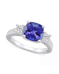 Tanzanite (2-1/3 ct. t.w.) & Diamond (1/3 ct. t.w.) Cushion Ring in 14k Gold