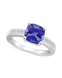 Tanzanite (2-1/3 ct. t.w.) & Diamond (1/8 ct. t.w.) Cushion Ring in 14k Gold