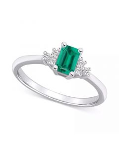 Emerald (1/2 ct. t.w.) & Diamond (1/10 ct. t.w.) Ring in 14k Gold (Also Available in Ruby, Sapphire & Pink Sapphire)