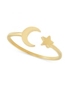 Polished Crescent Moon & Star Cuff Ring in 10k Gold