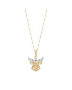 Angel Two-Tone Openwork 18" Pendant Necklace in 10k Gold