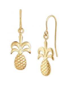 Polished & Textured Pineapple Dangle Drop Earrings in 10k Gold