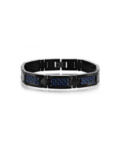 Mens Stainless Steel Carbon Fiber Bracelet - Black & Blue