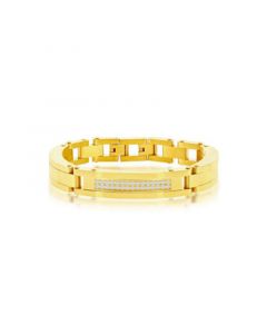 Mens Stainless Steel Micro Pave CZ ID Link Bracelet - Gold Plated