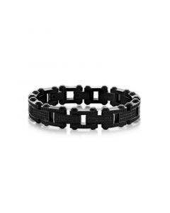 Mens Stainless Steel Micro Pave CZ Bracelet - Black Plated