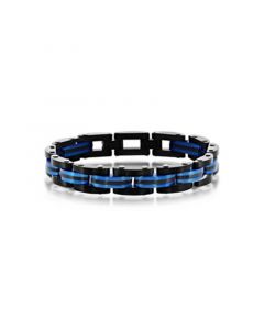 Mens Stainless Steel Two-Toned Striped Link Bracelet - Black & Blue