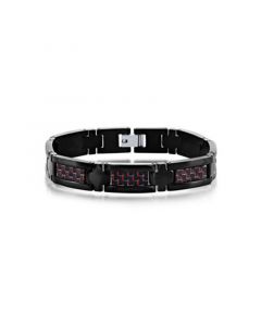 Mens Stainless Steel Carbon Fiber Bracelet - Black & Red