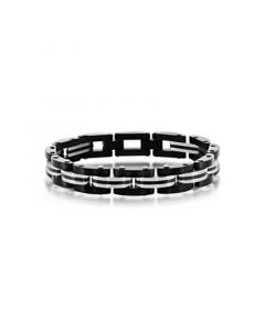 Mens Stainless Steel Two-Toned Striped Link Bracelet - Black & Silver