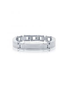 Mens Stainless Steel Micro Pave CZ ID Link Bracelet