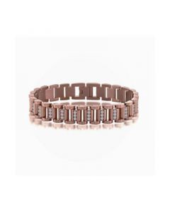 Mens Stainless Steel Linked CZ Bracelet - Copper Plating