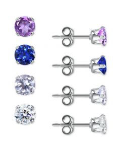 4-Pc. Set Multicolor Cubic Zirconia Stud Earrings in Sterling Silver, Created for Macy's