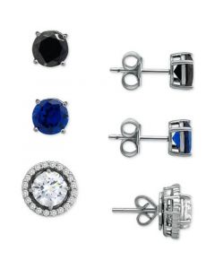 3-Pc. Set Multicolor Cubic Zirconia Stud Earrings with Interchangeable Halo Jackets in Sterling Silver, Created for Macy's