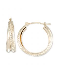 Polished Diamond Cut Double Hoop Earrings in 10k Yellow Gold. 1/2"