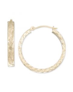 Diamond Cut Round Hoop Earrings in 10k Yellow Gold, 7/8"