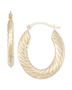 Textured Oval Hoop Earrings in 10k Yellow Gold