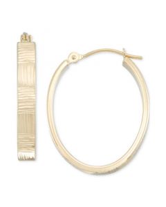 Diamond Cut Oval Hoop Earrings in 10k Yellow Gold