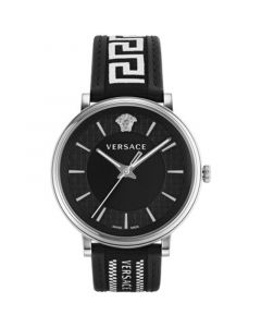 Men's Swiss V-Circle Black Leather Strap Watch 42mm