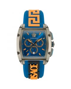 Men's Swiss Chronograph Dominus Blue & Orange Silicone Strap Watch 42x50mm