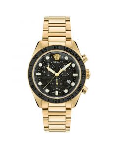 Men's Swiss Chronograph Greca Dome Gold Ion Plated Bracelet Watch 43mm