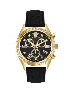 Women's Chronograph Greca Black Leather Strap Watch 40mm