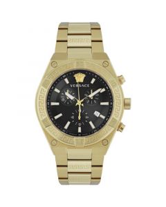 Men's Swiss Chronograph V-Sporty Greca Gold Ion Plated Bracelet Watch 46mm