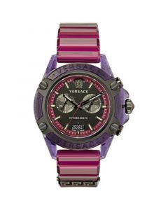 Men's Swiss Chronograph Icon Active Transparent Purple Silicone Strap Watch 44mm