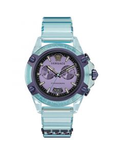 Men's Swiss Chronograph Icon Active Transparent Blue Silicone Strap Watch 44mm