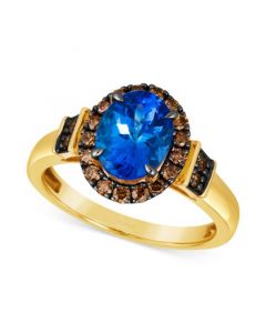 Chocolatier Blueberry Tanzanite (1-3/4 ct. t.w.) & Chocolate Diamonds (3/8 ct. t.w.) Oval Halo Ring in 14k Gold