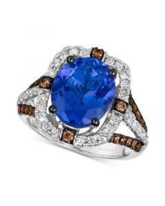 Blueberry Tanzanite (4-1/2 ct. t.w.), Chocolate Diamonds (1/2 ct. t.w.) & Nude Diamonds (1/2 ct. t.w.) Statement Ring in 14k White Gold