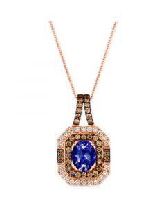 Blueberry Tanzanite (1-3/4 ct. t.w.) & Diamond (1-1/10 ct. t.w.) Pendant Necklace in 14k Rose Gold, 18" + 2" extender