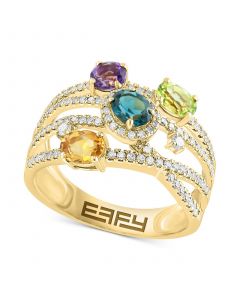 EFFY® Multi-Gemstone (1-3/8 ct. t.w.) & Diamond (3/8 ct. t.w.) Crossover Statement Ring in 14k Gold