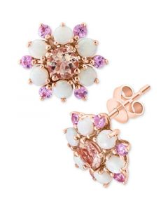 EFFY® Multi-Gemstone Flower Cluster Stud Earrings (2 ct. t.w.) in 14k Rose Gold