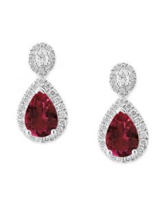 EFFY® Rhodolite (2-5/8 ct. t.w.) & Diamond (1/2 ct. t.w.) Pear Halo Drop Earrings in 14k White Gold