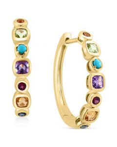 EFFY® Multi-Gemstone Small Hoop Earrings (1-1/6 ct. t.w.) in 14k Gold, 0.75"