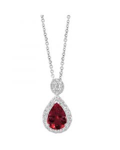 EFFY® Rhodolite (1-5/8 ct. t.w.) & Diamond (3/8 ct. t.w.) 18" Pear Halo Pendant Necklace in 14k White Gold