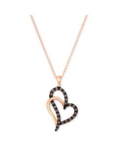 Chocolate Diamond Double Heart 18" Pendant Necklace (3/8 ct. t.w.) in 14k Rose Gold