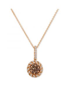 Chocolate Diamond (3/8 ct. t.w.) & Vanilla Diamond (1/3 ct. t.w.) Halo Cluster 18" Pendant Necklace in 14k Rose Gold