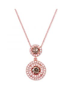 Chocolate Diamond (1/2 ct. t.w.) & Vanilla Diamond (1/4 ct. t.w.) Double Drop Halo 18" Pendant Necklace in 14k Rose Gold