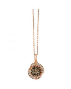 Chocolate Diamond (1/4 ct. t.w.) & Vanilla Diamond (1/10 ct. t.w.) Halo Cluster 18" Pendant Necklace in 14k Rose Gold