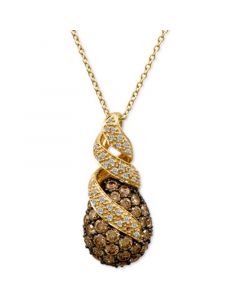 Chocolatier® Chocolate Diamond (2 ct. t.w.) & Vanilla Diamond (1/5 ct. t.w.) Swirl Teardrop Cluster 18" Pendant Necklace in 14k Rose Gold