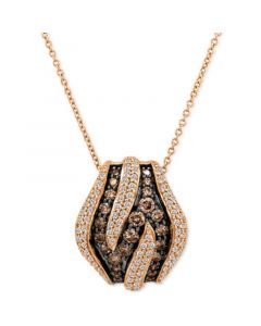 Chocolatier® Chocolate Diamond (3/4 ct. t.w.) & Vanilla Diamond (5/8 ct. t.w.) Curved Row 18" Pendant Necklace in 14k Rose Gold