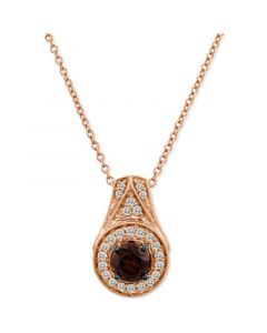 Chocolate Diamond (3/8 ct. t.w.) & Vanilla Diamond (3/8 ct. t.w.) Halo 18" Pendant Necklace in 14k Rose Gold