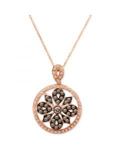 Chocolate Diamond (5/8 ct. t.w.) & Vanilla Diamond (1/4 ct. t.w.) Mandala 18" Pendant Necklace in 14k Rose Gold